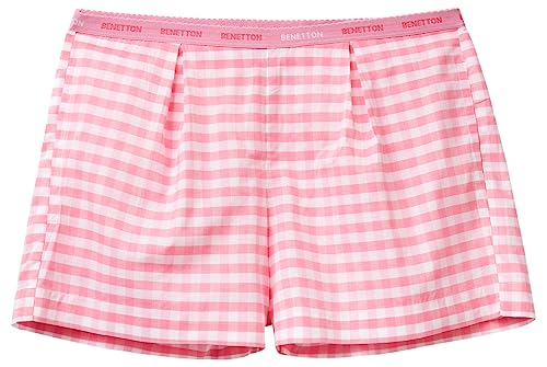 United Colors of Benetton Damen 48ir39003 Shorts, Muster mit weißen und rosa Karos 910, L von United Colors of Benetton