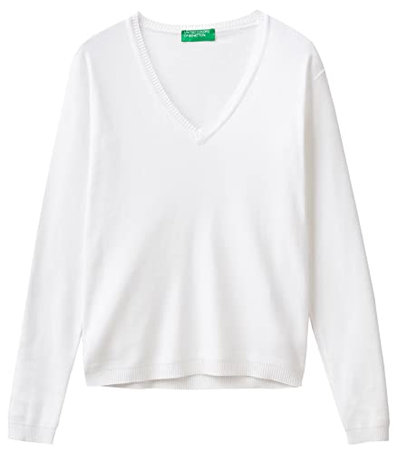 United Colors of Benetton Damen Maglia SCOLLO V M/L 1091D4625 Pullover, Bianco Ottico 101, XL von United Colors of Benetton