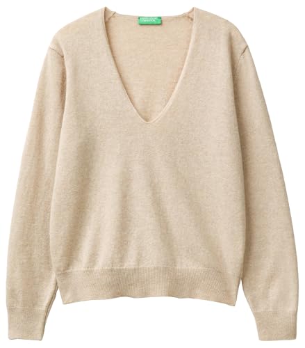 United Colors of Benetton Damen T-Shirt V-Ausschnitt M/L 1002D401y Pullover, beige, XL von United Colors of Benetton