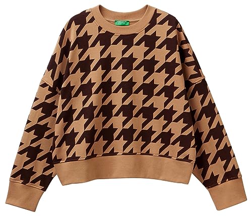 United Colors of Benetton Damen Trikot G/C M/L 3vhsd104o Sweatshirt, Pied De Poule Braun und Beige 67f, M von United Colors of Benetton