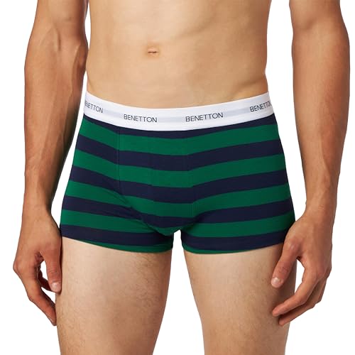 United Colors of Benetton Herren Boxer 3TTU2X00M Retroshorts, Righe Verde Bosco e Blu Scuro 65K, L von United Colors of Benetton