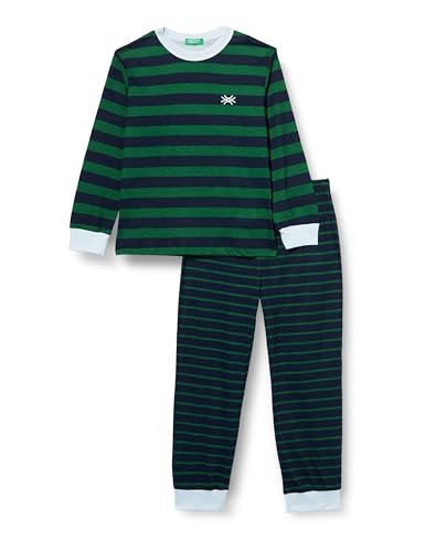 United Colors of Benetton Jungen Pig(Maglia+Pant) 3ZTH0P04W Pyjamaset, Righe Verde Bosco e Blu Scuro 65K, 3XL von United Colors of Benetton