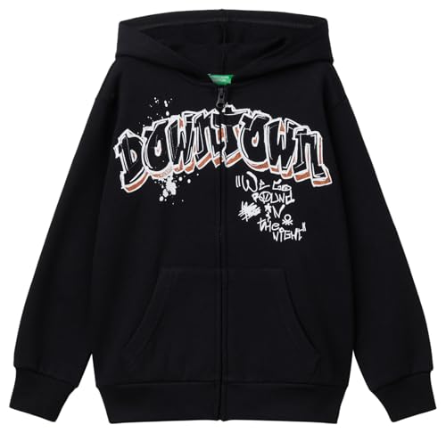 United Colors of Benetton Kinder und Jugendliche Jacke C/Kappe M/L 3fwyc504b Strickjacke, Schwarz, 170 cm von United Colors of Benetton