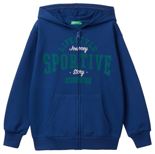 United Colors of Benetton Kinder und Jugendliche Jacke C/Kappe M/L 3fwyc504b Strickjacke, blau, 120 cm von United Colors of Benetton