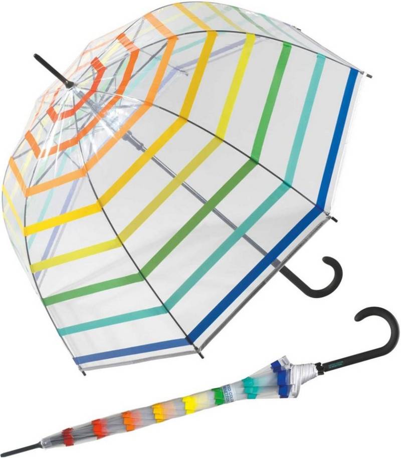 United Colors of Benetton Langregenschirm Glockenschirm mit Automatik transparent Regenbogen, voller Druchblick mit diesem durchsichtigen Kuppelschirm von United Colors of Benetton