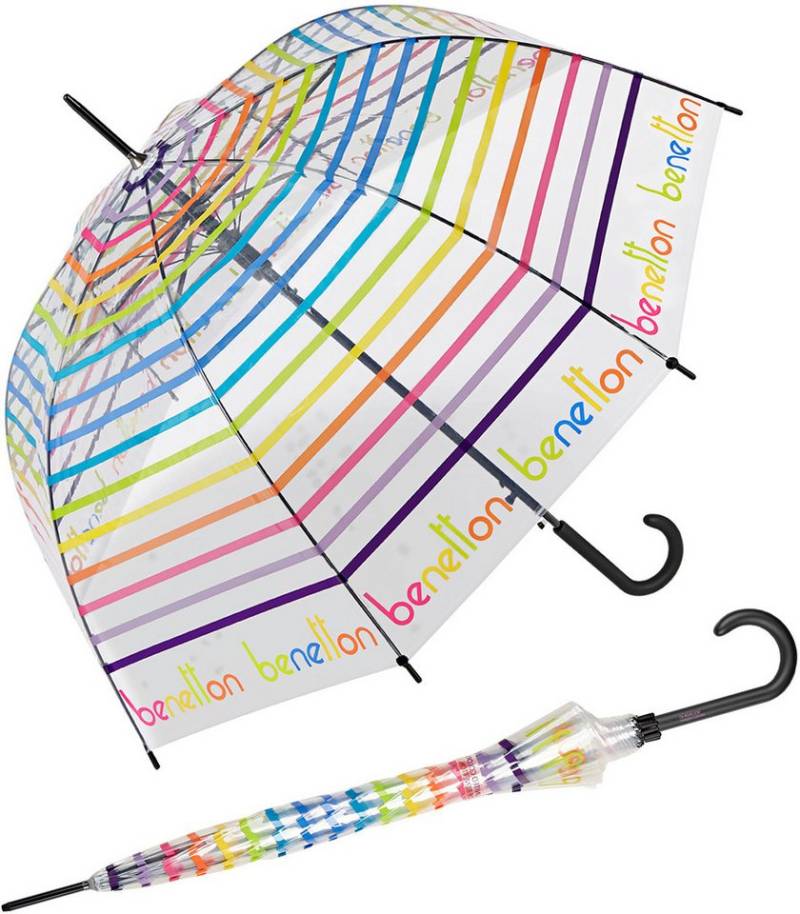 United Colors of Benetton Stockregenschirm Glockenschirm mit Automatik transparent-farbig, bedruckt mit bunten Punkten - Signature Stripes von United Colors of Benetton