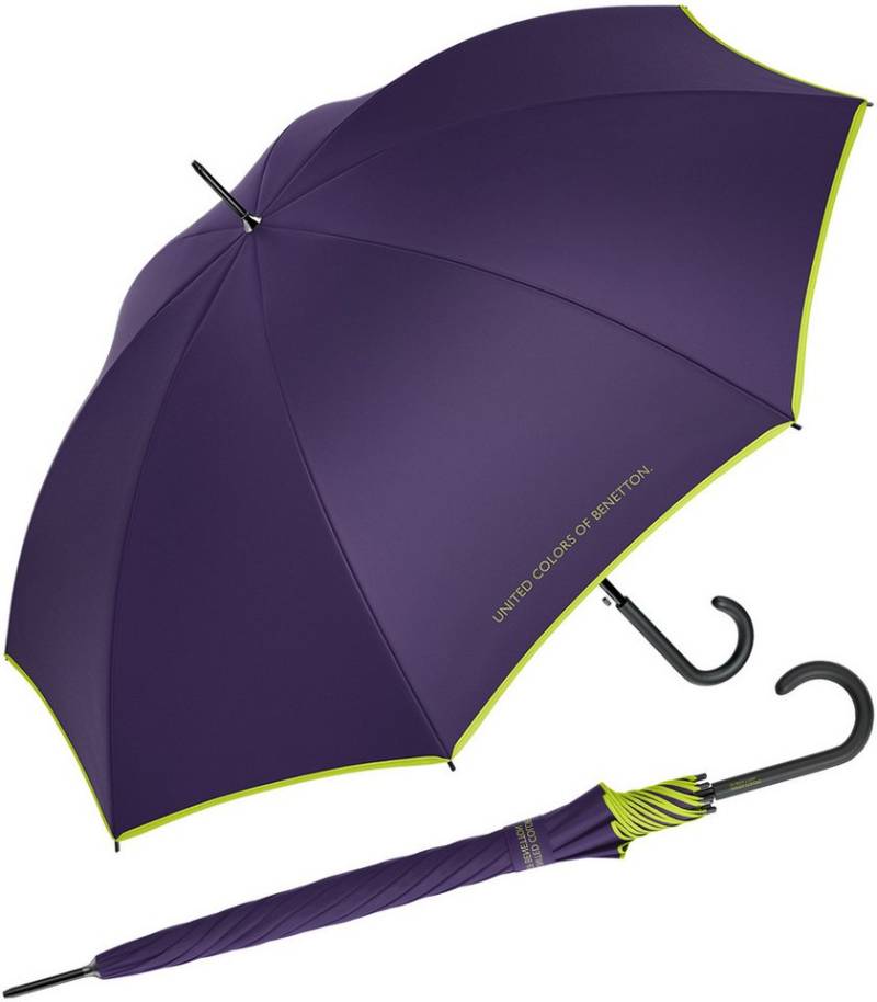 United Colors of Benetton Stockregenschirm Long AC mit Auf-Automatik HW 2024 - indigo, leuchtende Modefarben mit kontrastreichem Saum von United Colors of Benetton