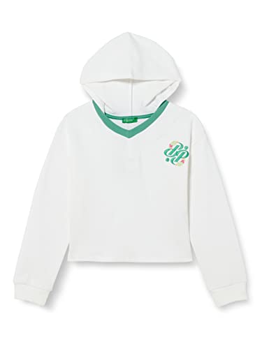 United Colors of Benetton Mädchen Maglia C/CAPP. M/L 39W3C202F Hooded Sweatshirt, Bianco Ottico 101, S von United Colors of Benetton