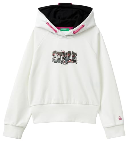 United Colors of Benetton Mädchen und Mädchen C/CAPP. M/L 330sc203S Kapuzenpullover, Weiß, 130 cm von United Colors of Benetton