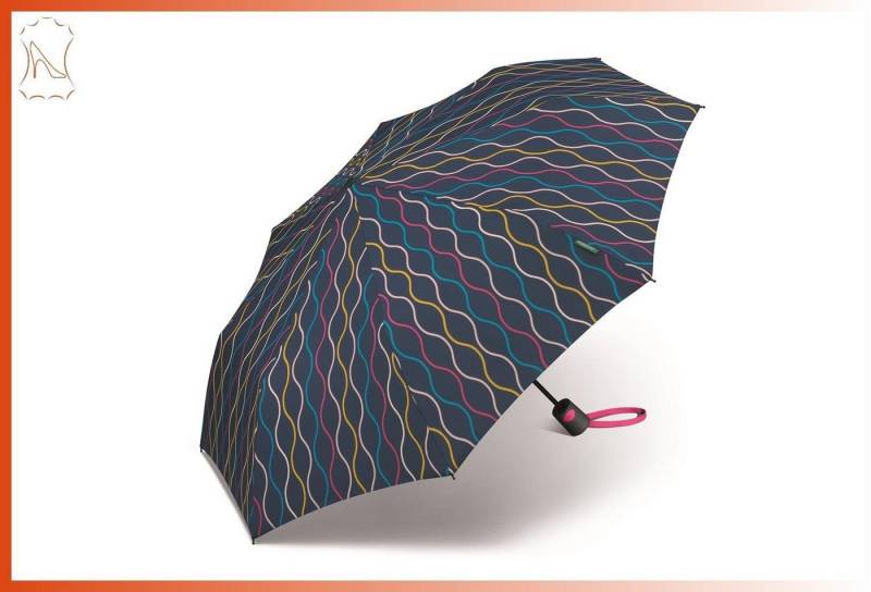 United Colors of Benetton Taschenregenschirm Taschenschirmschirm dunkelblau mit bunten Wellen Halbautomatik Mini AC von United Colors of Benetton