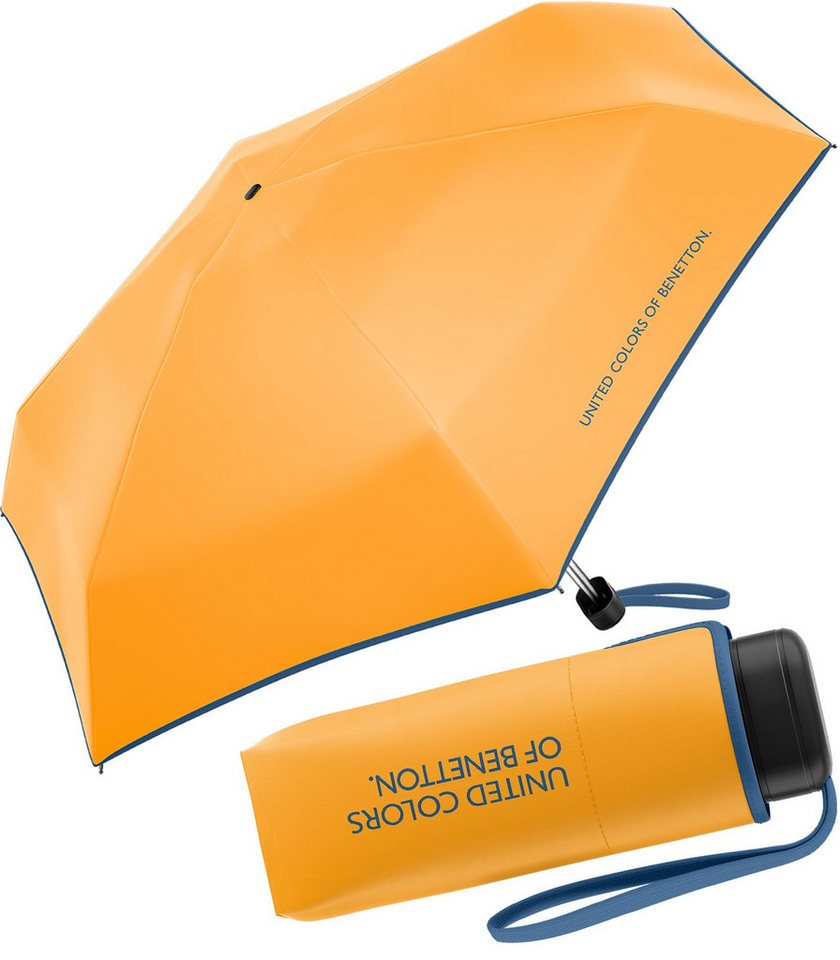 United Colors of Benetton Taschenregenschirm Ultra Mini Flat FS 2024 - saffron, leuchtende Modefarben mit kontrastreichem Saum von United Colors of Benetton