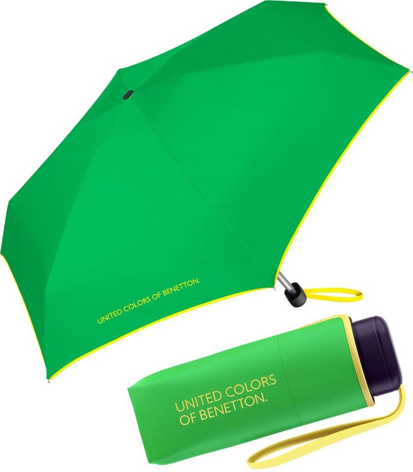 United Colors of Benetton Taschenregenschirm winziger Damen-Regenschirm mit Handöffner, mit Kontrastfarben am Schirmrand - grün-gelb von United Colors of Benetton