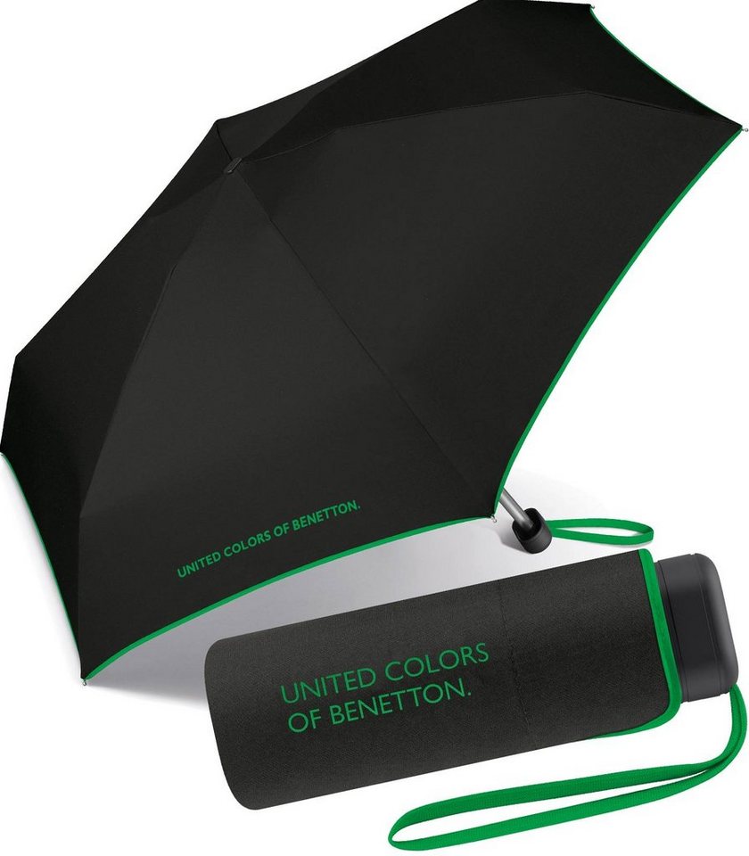 United Colors of Benetton Taschenregenschirm winziger Damen-Regenschirm mit Handöffner, mit Kontrastfarben am Schirmrand - schwarz-grün von United Colors of Benetton