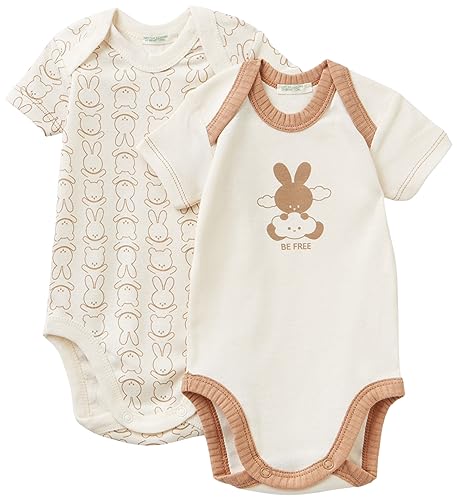 United Colors of Benetton Unisex Baby Set 2 Body 3GI70B00H Kleinkind-Strampelanzug, Bianco Panna 0R2, 62 von United Colors of Benetton