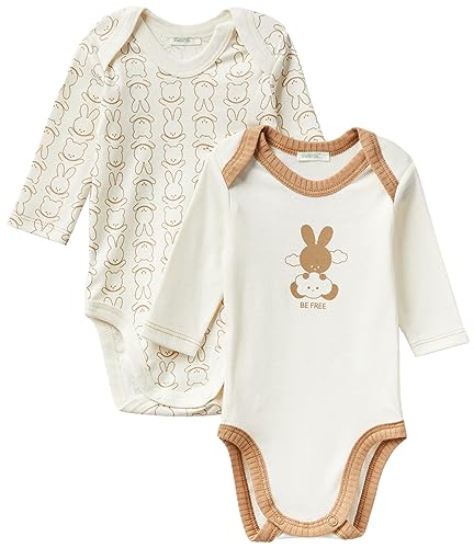 United Colors of Benetton Unisex Baby Set 2 Body 3GI70B00J Kleinkind-Strampelanzug, Bianco Panna 0R2, 62 von United Colors of Benetton