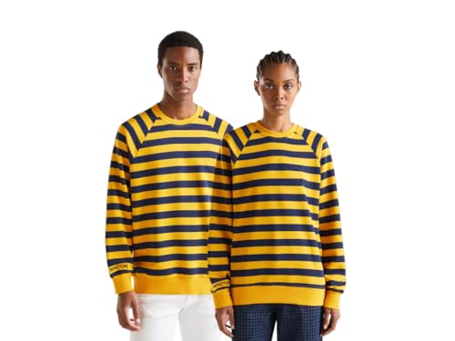 United Colors of Benetton Unisex Masche G/C M/L 36plu106d Sweatshirt, Streifen Ockergelb und Dunkelblau 902, M von United Colors of Benetton