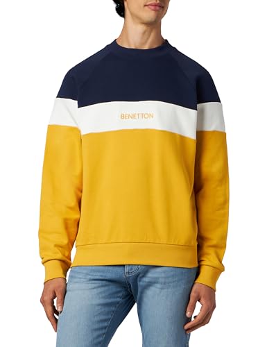 United Colors of Benetton Unisex Maschenweite G/C M/L 3fppu106c Sweatshirt, Ockergelb und Dunkelblau 0D6, L von United Colors of Benetton