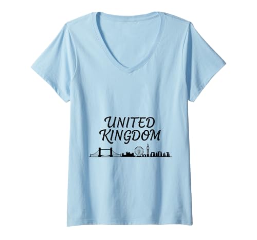 Damen Skyline Travel Outfits für den Urlaub im Vereinigten Königreich T-Shirt mit V-Ausschnitt von United Kingdom Casual Clothes T-Shirts