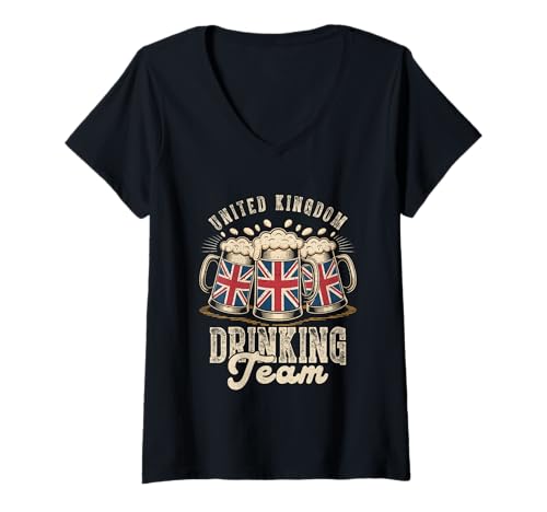 Damen Britisches Trinkteam Lustige Party Britisches Bierfest T-Shirt mit V-Ausschnitt Damen Britisches Trinkteam Lustige Party Britisches Bierfest T-Shirt mit V-Ausschnitt von United Kingdom Drinking Team British Beer Fest