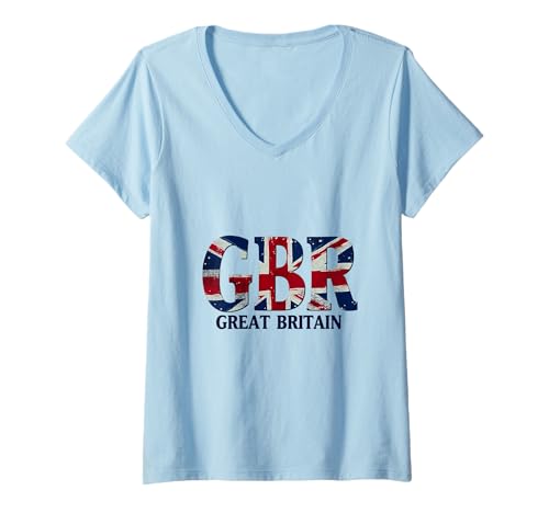 Damen Britain Flag Union Jack Design GB Retro UK Flag T-Shirt mit V-Ausschnitt Damen Britain Flag Union Jack Design GB Retro UK Flag T-Shirt mit V-Ausschnitt von United Kingdom Flag Designs