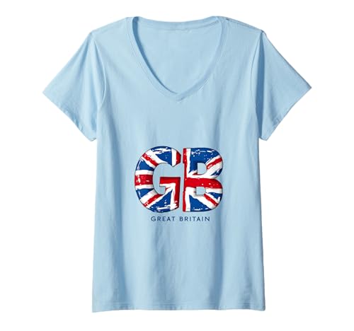 Damen Britain Union Jack Flag Design GB Retro UK Flag T-Shirt mit V-Ausschnitt Damen Britain Union Jack Flag Design GB Retro UK Flag T-Shirt mit V-Ausschnitt von United Kingdom Flag Designs