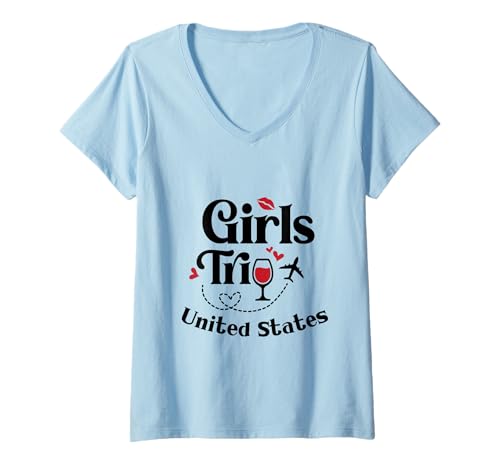 Damen Cute Wine Girls Trip Urlaub in Großbritannien T-Shirt mit V-Ausschnitt von United Kingdom Outfit Funny Cruise T-Shirts Ideas
