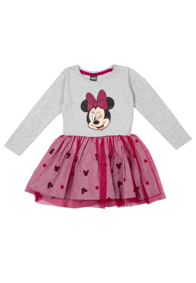 United Labels® A-Linien-Kleid Minnie Mouse Kleid Mädchen - Kleidchen Mesh Rock langarm Grau Pink von United Labels®