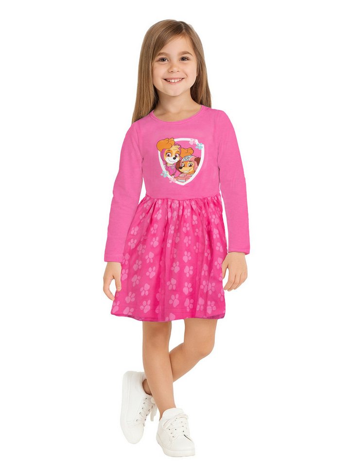 United Labels® A-Linien-Kleid langärmlig - Paw Patrol: Skye & Liberty - Rock mit Tatzen allover von United Labels®