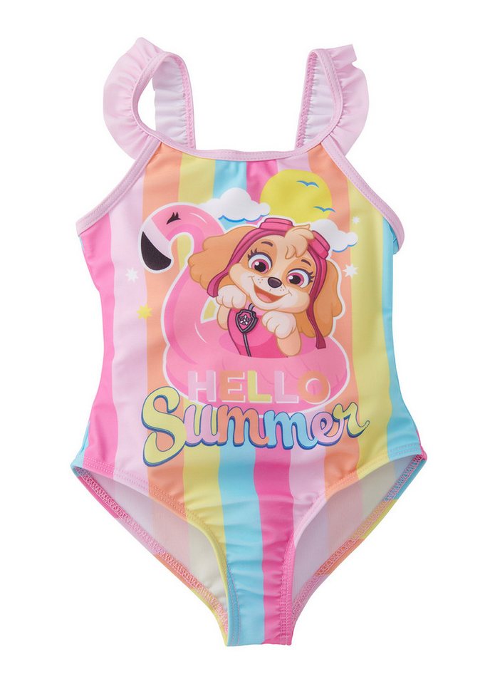 United Labels® Badeanzug Paw Patrol - Skye & Flamingo - Hello Summer - Einteiler mit Rüschen von United Labels®