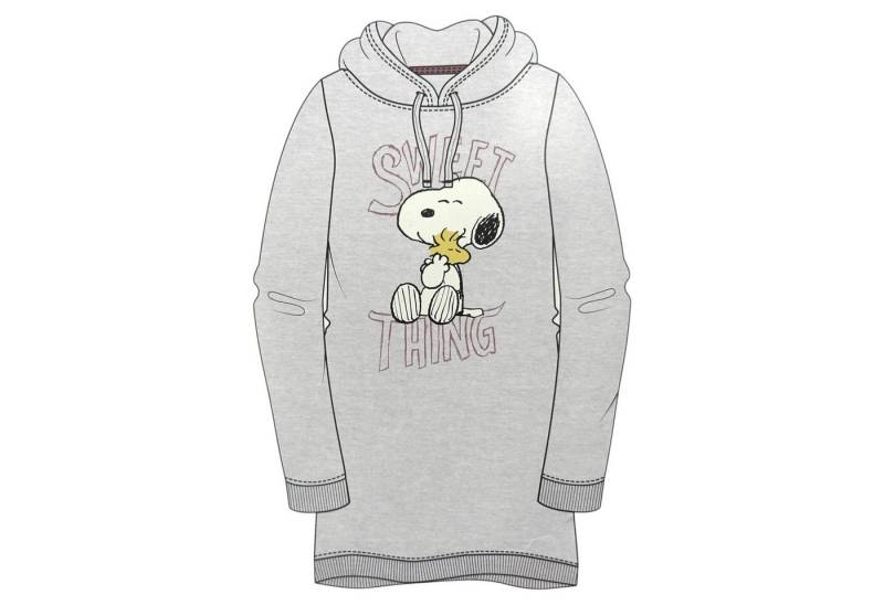 United Labels® Kapuzenpullover PEANUT Snoopy Kapuzenpullover lang Sweatshirt Sweatkleid Grau Gr. L von United Labels®