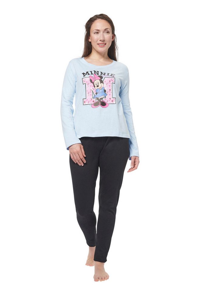 United Labels® Schlafanzug Disney Minnie Mouse Schlafanzug Damen Pyjama Set Langarm Blau/Schwarz von United Labels®