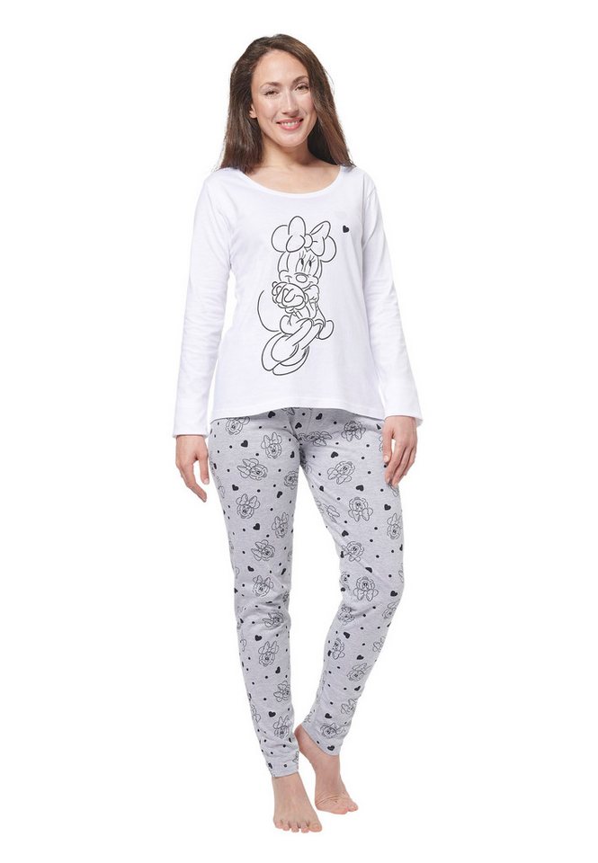 United Labels® Schlafanzug Disney Minnie Mouse Schlafanzug Damen Pyjama Set Langarm Weiß/Grau von United Labels®