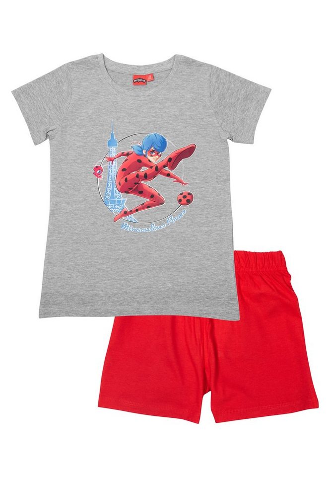 United Labels® Schlafanzug Miraculous Schlafanzug Mädchen Ladybug Pyjama Set Kurzarm Grau/Rot von United Labels®