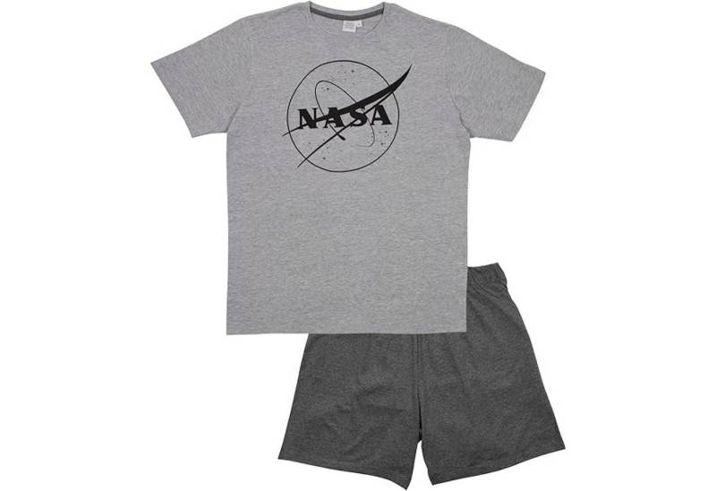 United Labels® Schlafanzug NASA Herren SCHLAFANZUG 2-Teilig Shorty T-Shirt Pyjama-SET Grau M von United Labels®