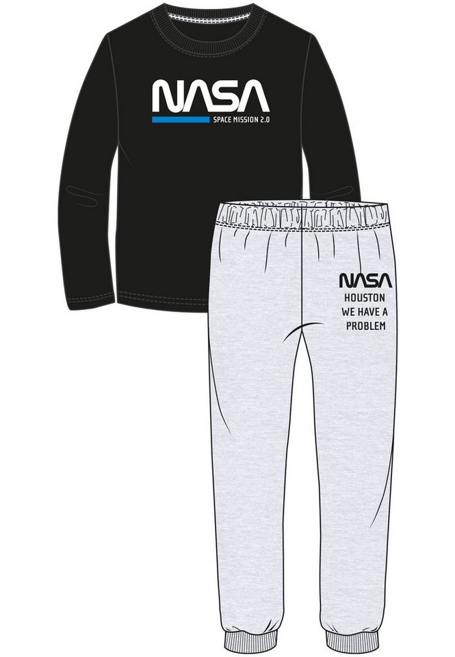 United Labels® Schlafanzug NASA Schlafanzug Herren Pyjama Set Langarm Oberteil mit Hose Grau/Blau von United Labels®