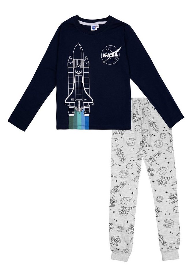 United Labels® Schlafanzug NASA Schlafanzug für Jungen - Pyjama Set Langarm mit Hose Blau/Grau von United Labels®