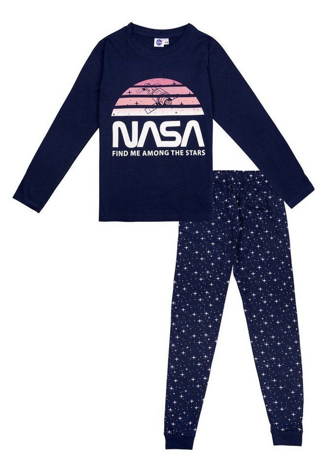 United Labels® Schlafanzug NASA Schlafanzug für Mädchen - Pyjama Set Langarm mit Hose Blau von United Labels®