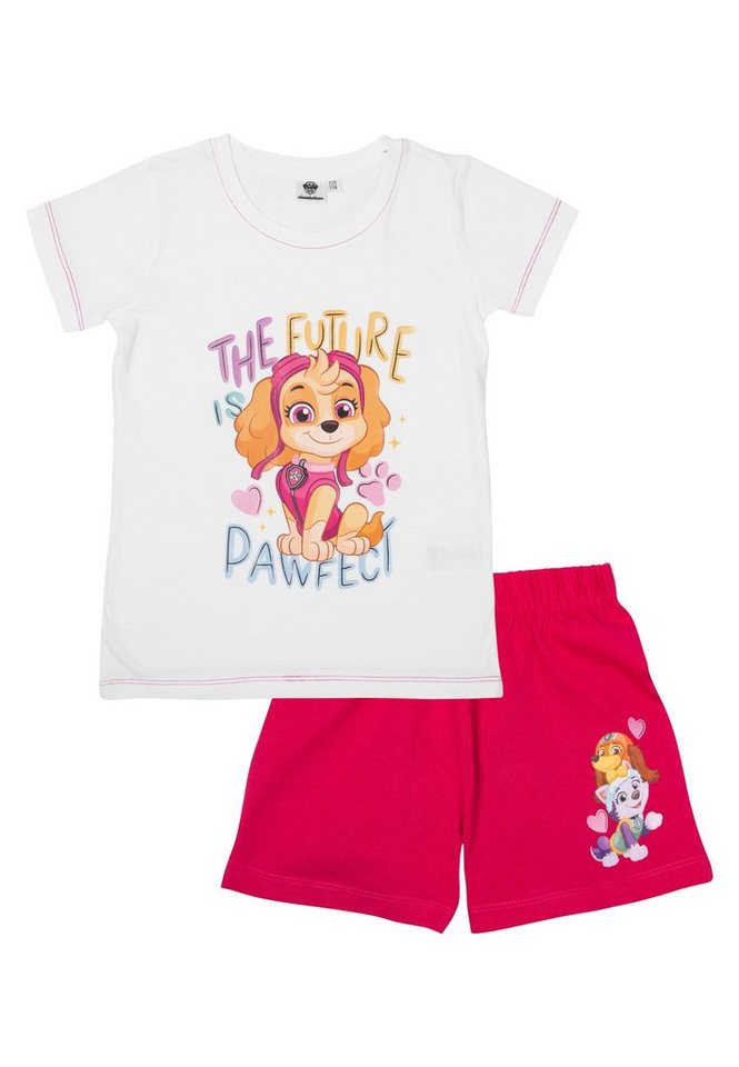 United Labels® Schlafanzug Paw Patrol Schlafanzug für Mädchen Pyjama Set Kurzarm Weiß/Pink von United Labels®