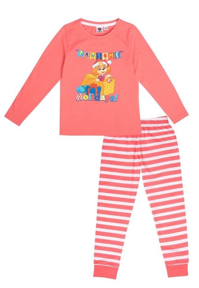 United Labels® Schlafanzug Paw Patrol XMAS Schlafanzug Mädchen - Pyjama Set Langarm Coral/Weiß von United Labels®