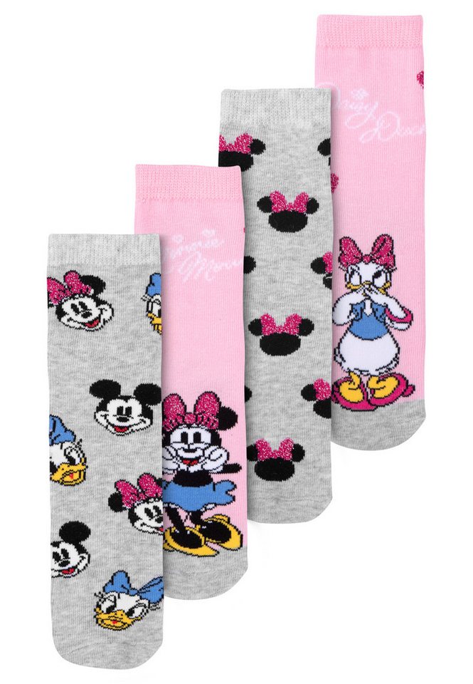 United Labels® Socken Minnie Mouse & Daisy Duck Socken Mädchen Söckchen Rosa/Grau 4er Pack von United Labels®