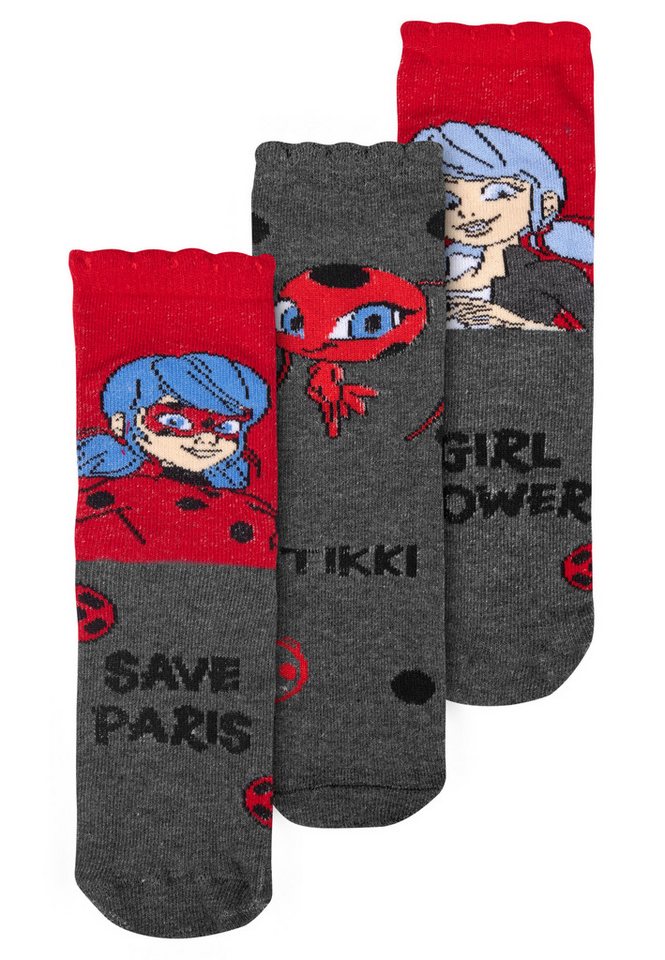 United Labels® Socken Miraculous Socken Mädchen - Ladybug Söckchen Grau Rot (3er Pack) von United Labels®