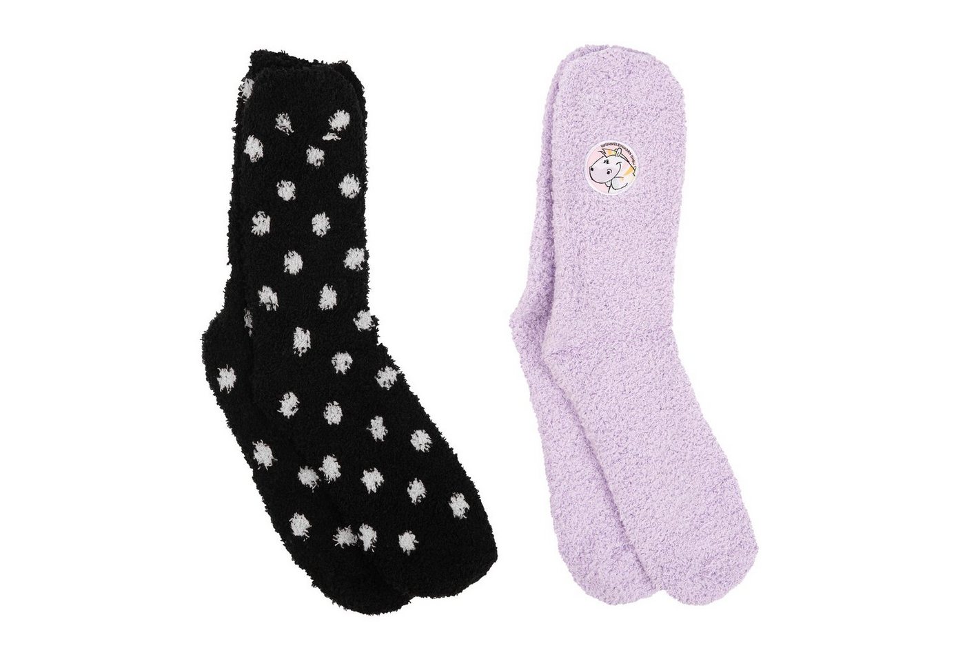 United Labels® Socken Pummel & Friends Kuschelsocken für Damen Zebrasus warme Socken Winter Schwarz/Lila (2er Pack) von United Labels®