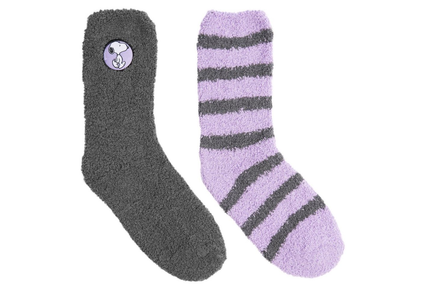 United Labels® Socken The Peanuts Snoopy Kuschelsocken für Damen Grau/Lila (2er Pack) von United Labels®