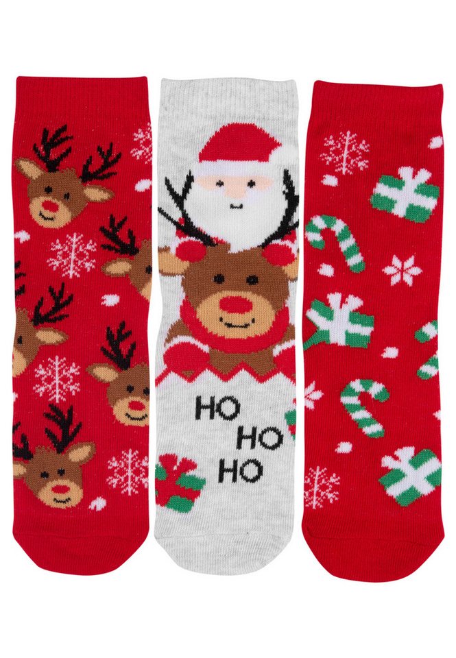 United Labels® Socken Rentier Santa Socken Jungen und Mädchen Weihnachtssocken (3er Pack) von United Labels®