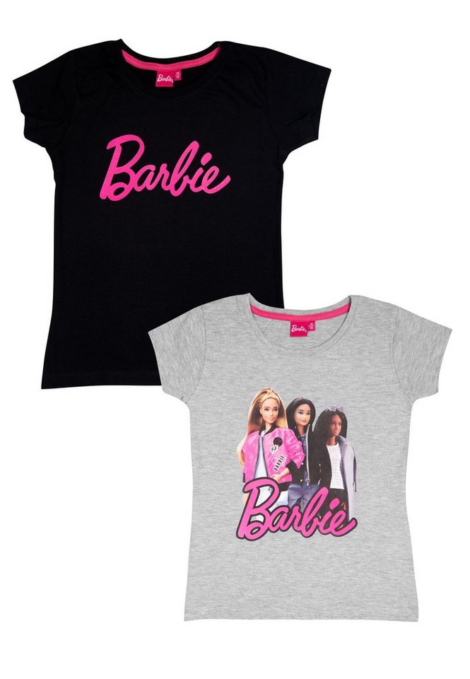 United Labels® T-Shirt Barbie T-Shirt Mädchen Oberteil kurzärmlig Schwarz/Grau 2er Pack von United Labels®