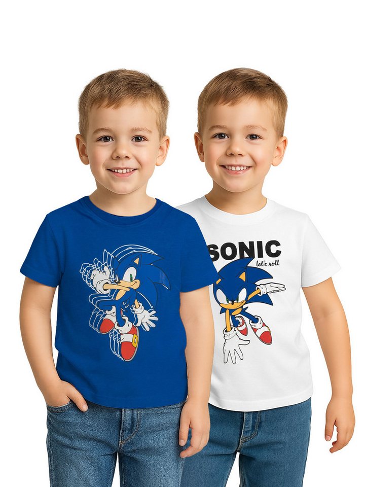 United Labels® T-Shirt Sonic the Hedgehog Kinder T-Shirt Jungen Blau/Weiß (2er Pack) von United Labels®