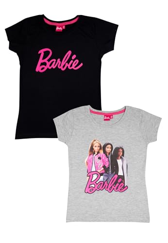 Barbie T-Shirt für Mädchen Oberteil Kinder Shirt kurzärmlig Schwarz/Grau (2er Pack) (DE/NL/SE/PL, Numerisch, 134, 140, Regular, Schwarz/Grau) von United Labels