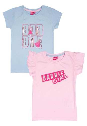 Barbie T-Shirt mit Rüschen für Mädchen Oberteil Kinder Shirt kurzärmlig Blau/Rosa (2er Pack) (DE/NL/SE/PL, Numerisch, 110, 116, Regular, Blau/Rosa) von United Labels