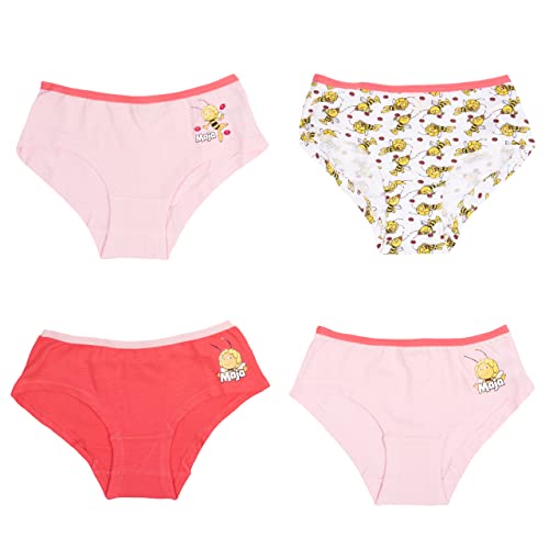 Biene Maja - Unterhose für Mädchen Kinder Panty Slip Unterwäsche Rosa/Rot/Weiß (4er Pack) (as3, Numeric, Numeric_122, Numeric_128, Regular, 122-128) von United Labels