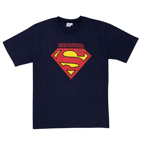 Dad Power T-Shirt für Herren - Superman Logo Vater Shirt Rundhalsausschnitt Oberteil Blau (L) von United Labels